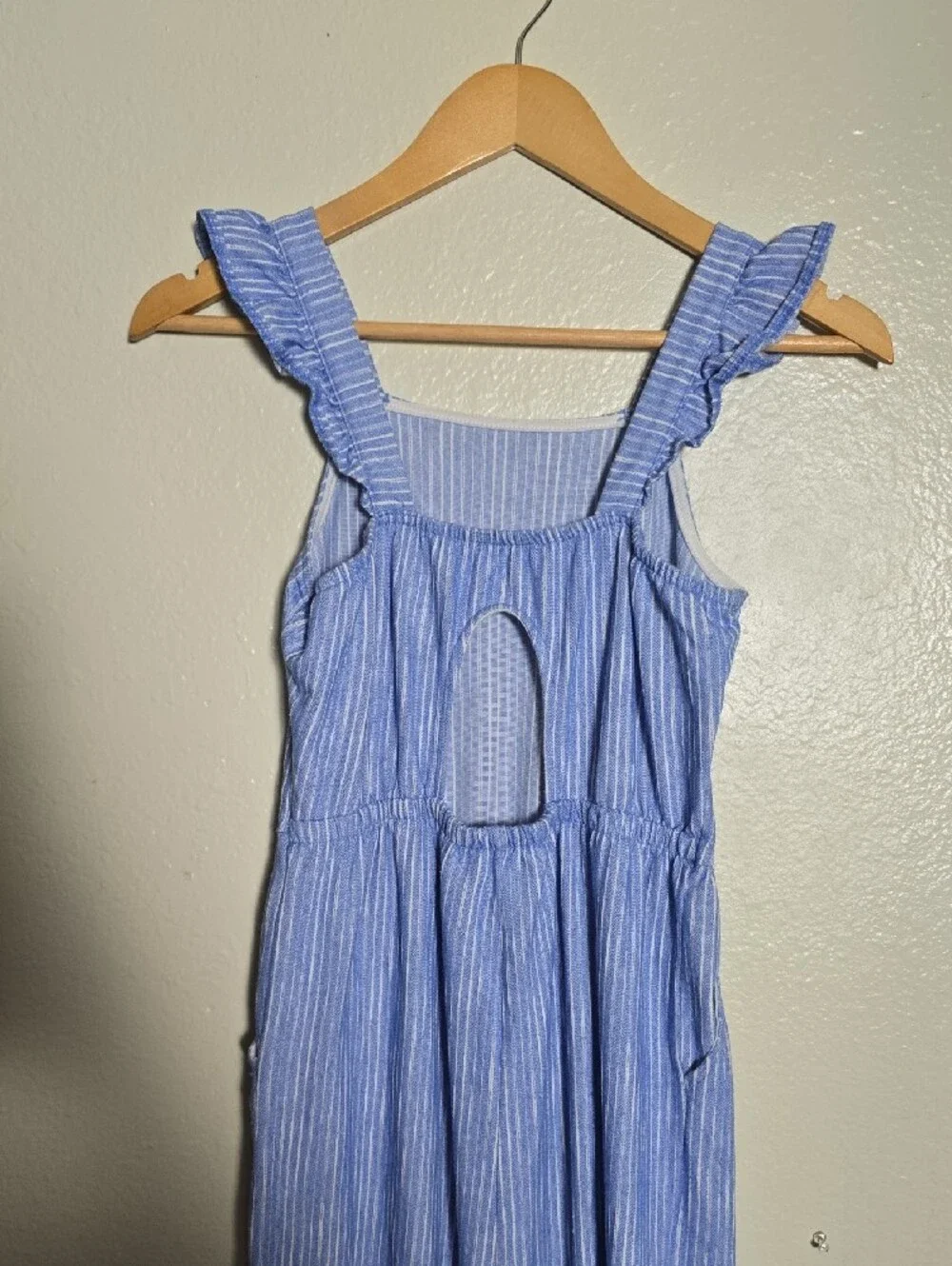 Cat & Jack Blue and White Striped Ruffle Strap Jumpsuit